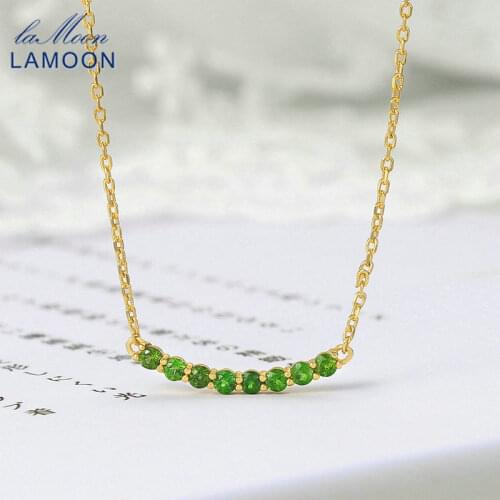 LAMOON Vingate 925 Silver Necklace For Women Natural Mini Diopside Gemstone 14K Gold Plated Fine Jewelry Greem Crystal LMNI140