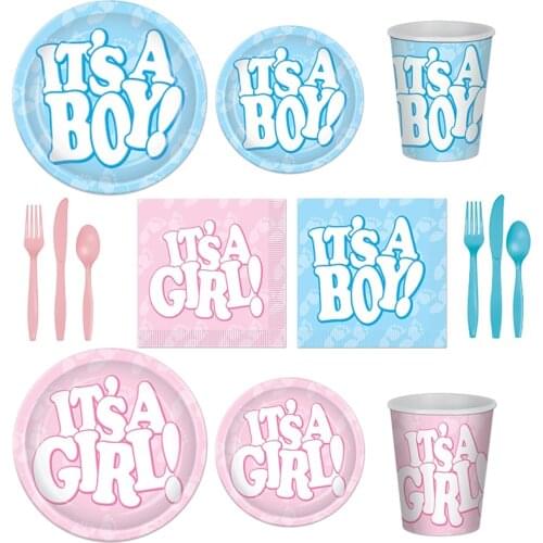 Gender Reveal Disposable Tableware Its a Boy Girl Plate Napkin Cup Gender Reveal Decoration Blue Pink Baby Shower Party Supplies