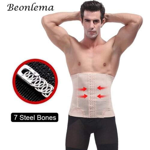 Beonlema Waist Trainer Slimming Underwear Corset Belt Body Modeling Strap Waist Cinchers Slimming Sheath 7 Steel Boned For Men