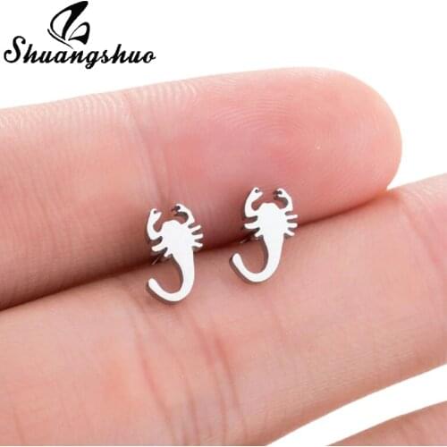 Shuangshuo Trending Scorpion Stud Earrings for Women Accessories Animal Earrings Female Stainless Steel Jewelry for Party