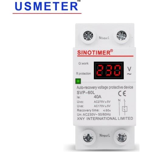 SVP-60L 40A 230V AC Digital Voltage Display Din Rail Protective Voltage Relay MINI Size 35mm Over and Under Voltage Protector