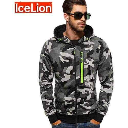 IceLion 2021 Hoodies Men Sweatshirts Fleece Long Sleeve Camouflage Hoodied Men Zipper Cardigan Sweatshirts Slim Fit Men Clothing
