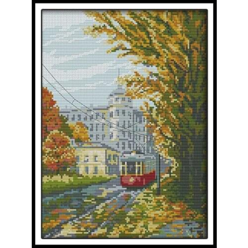 Tram Patterns Needlework DIY Cross Stitch Kit 14CT Printed Canvas 11CT Counted Cloth Aida Fabric Embroidery Kits Home Decoration