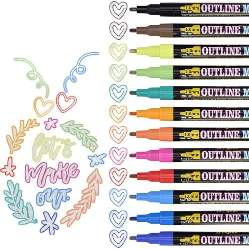 8/12 Colors Magic Pens Double Line Pen Outline Pen Waterproof Glitter Drying Permanent Markers for Painting, Stones, Gift Card