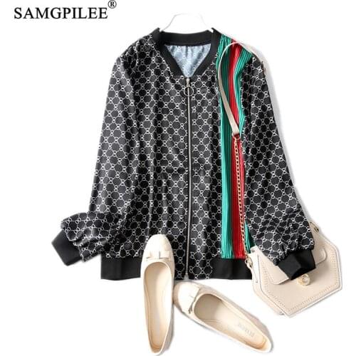 Spring Jacket For Women 2021 New Casual Full Sleeve Print Stand Collar Zipper Slim Plus Size Streetwear Autumn Jackets Woman 4XL