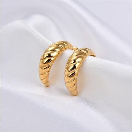 2021 Hot Sale Stainless Steel Thin Croissant CC Shape Hoop Earrings For Women Hypoallergenic Waterproof Earrings Jewelry Gifts