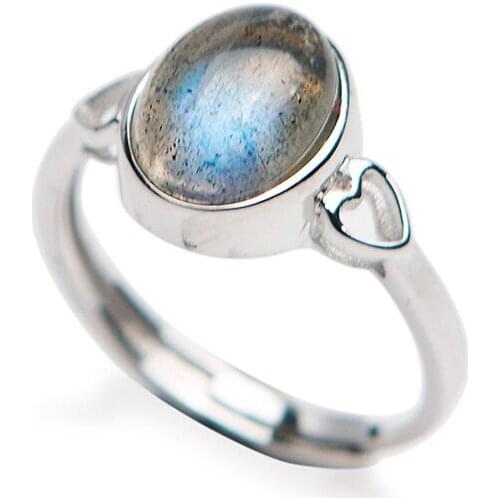 Genuine Natural Labradorite Gems Stering Sliver Fashion Women Lady Adjustable Size Unique Ring 10*8mm