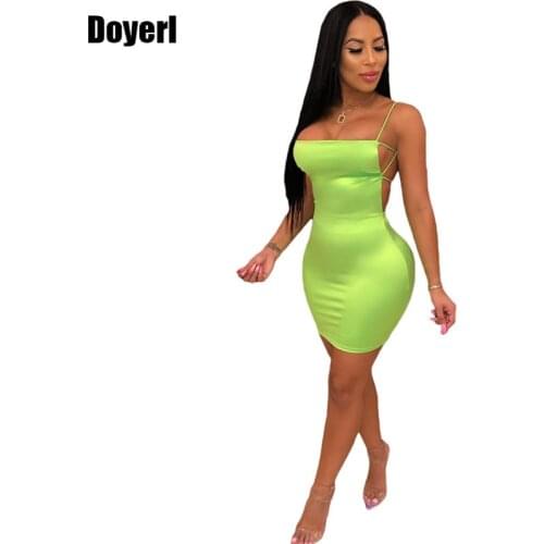 Women Sleeveless Sexy Summer Mini Dress Bandage Backless Bodycon Dress Neon Green Elegant Night Club Party Short Mini Dresses