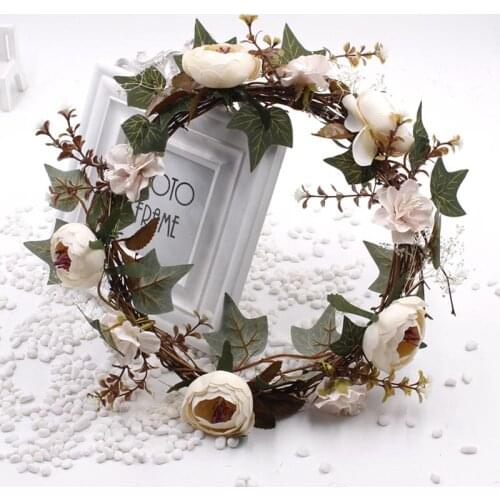 1PCS Retro Garland Green Leaf Iron Wire Artificial Flower Vine Rattan For DIY Wedding Decoration Foliage Wreath Flower