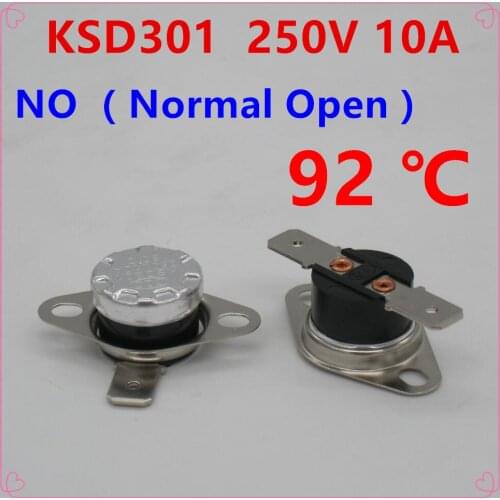 10pcs/lot KSD301 10A250V 92 Degree Celsius (N.O.) Normally Open Temperature control Switch Thermostat Thermal Protector