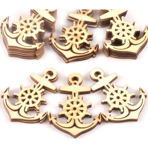 20Pcs 36x49mm Natural Anchor Wooden Ornaments For DIY Crafts Scrapbooking Home Handmade Arts Unfinished Wood Decoration m0873