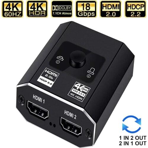 2021 Best HDMI Switcher 4K Bi-Direction 2.0 HDMI Switch 1x2/2x1 Adapter 2 in 1 out Converter for PS4 PS5 TV Box HDMI Splitter