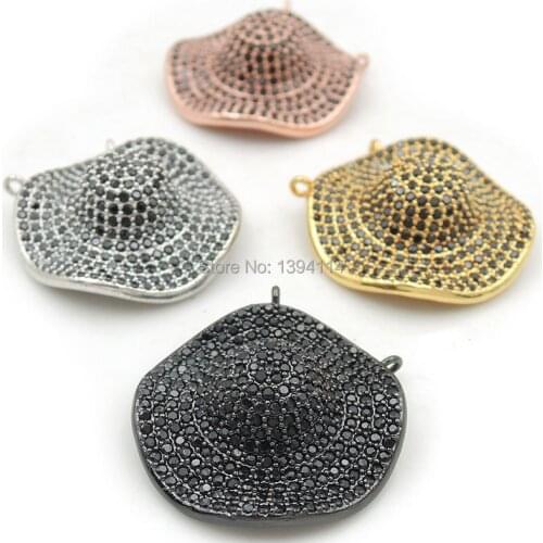 25*25*10mm Micro Pave Black CZ Undulating Hat Charms Of Double Loops Fit For Making Necklaces Jewelry