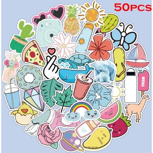 50PCS Cartoon fresh VSCO Stickers DIY Fridge Skateboard Guitar Laptop Graffiti Sticker Decals Kid Toys Waterproof