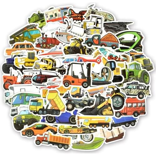 50 PCS Engineering Car Stickers to Wall Decor Childrens Room Decor Cute Truck Vehicle Wall Stickers for Kids Bedroom Decoration