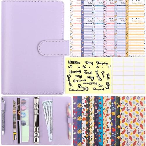 A6 PU Leather Binder Budget Planner Envelope Organizer,with Cash Envelopes,Letter Sticker,Expense Budget Sheets for Saving Money