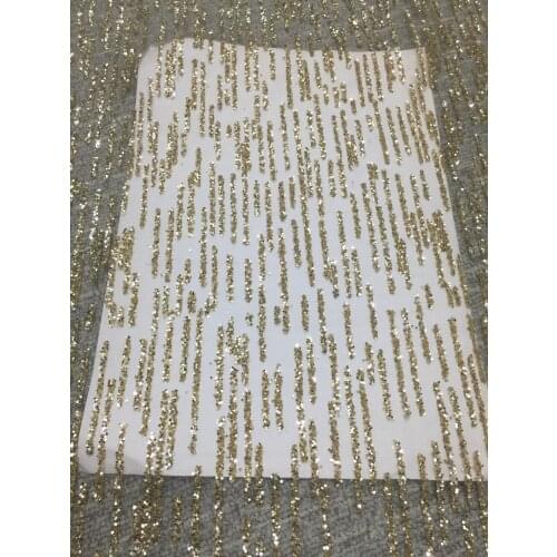 Ap2875 # 5yards new champagne gold stripe hand print glued glitter soft tulle mesh lace for wedding/party/sawing dress