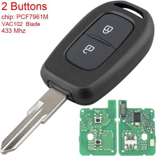 433MHz 2 Buttons Car Remote Key with PCF7961M Chip and VAC102 Blade Fits for Renault Symbol Trafic Dacia Duster Logan
