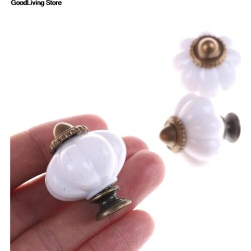 1pcs White Durable Vintage Style Door Knobs Cabinet Drawer Cupboard Pull Handle Pumpkin Handles Hardware 30x30x36mm