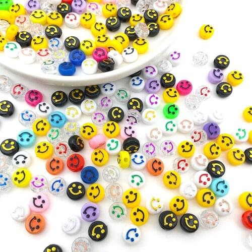 100pcs Arcylic Smiley Face Beads 10mm Happy Face Spacer Beads for DIY Bracelet Necklace Earrings Jewelry Making