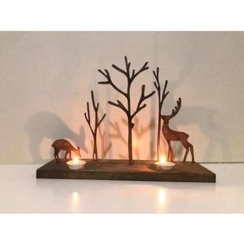 Wooden decorative candle holder deer patterned shade disassemble decorative candlestick home gift decor candle wood
