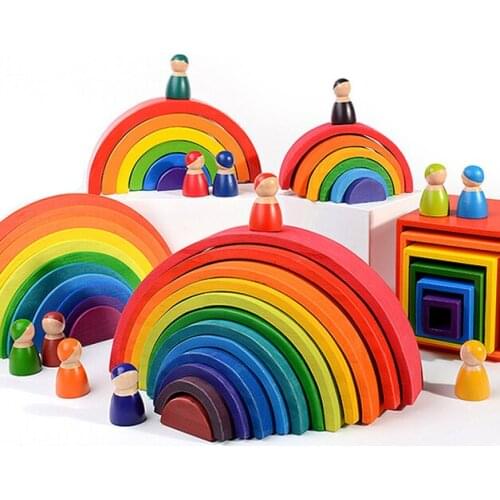 Montessori creative rainbow building blocks stacking villain building blocks wooden balls children wooden toys educational toys