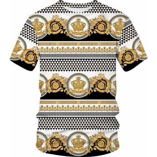 3D Gold flower crown Print Hip Hop T-shirt for Men/Women 2021 Short Sleeve Luxury Baroque Brand Tees Summer Unisex Clothing
