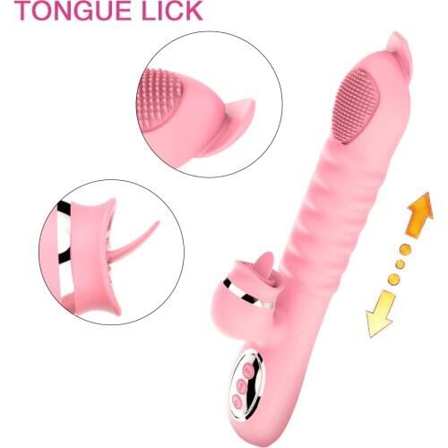 G Spot Telescopic Dildo Vibrator Silicone Sex Toys For Women Heating Tongue Licking Wand Clitoris Massager Adult Sex Shops