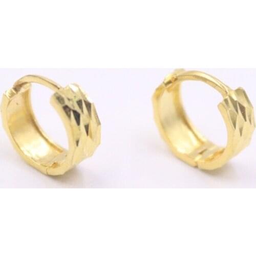 Fine Au750 18K Yellow Earrings Women Luck Full Star Circle Hoop Earrings 1.5-1.7g 11x4mm