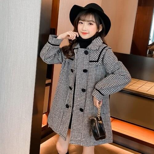 Retro Plaid Jacket Winter Spring Coat Outerwear Top Children Clothes School Kids Costume Teenage Girl Clothing Woolen Cloth High