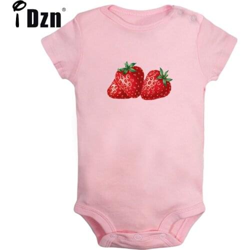 IDzn Baby Boys Girls Summer Bodysuit Sweet Strawberry Printed Clothing Cute Fruit Rompers Newborn Cotton Short Sleeves Jumpsuits