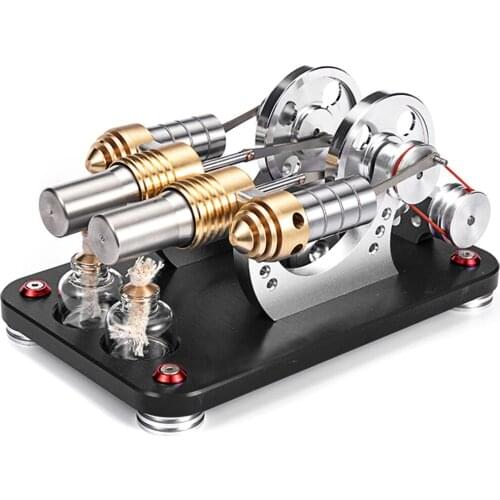 Metal Bootable 2-cylinder Parallel Stirling Engine Model Micro External Combustion Engine Model - Elegant Black