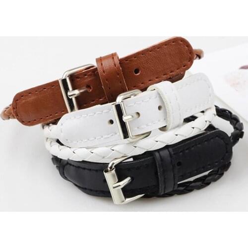 Fashion Multi Layer Leather Bracelets for Men Women Belt Buckle Punk Leather Woven Bracelet Double Layer Bracelet