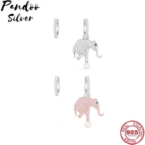 Fashion Charm Sterling Silver Original 1:1 Copy,Asymmetric Mini Equilibre Elephant Earrings With Pearl Jewelry Gift For Female