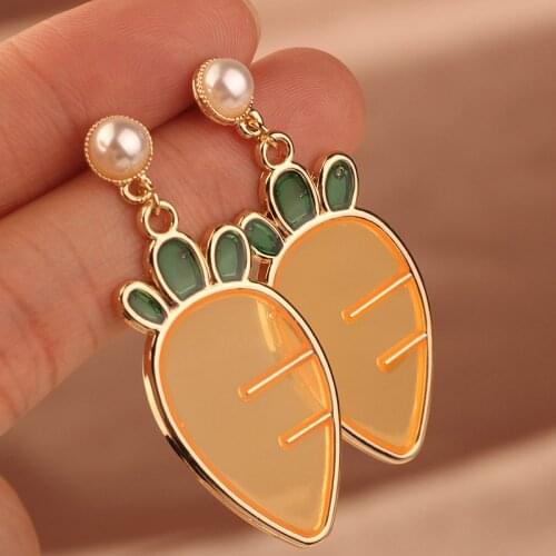 MYWINY radish shape earrings for women ,vegetables jewelry enamel earrings pearls