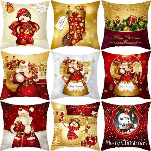 Golden Cartoon Santa Claus Cushion Cover 45x45 cm for Living Room Seat Chair Car Polyester Throw Pillowcase Funny Decorations