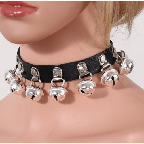 New Punk Rock Gothic PU Leather Bells Pendant Star Heart Spike Rivet Collar Studded Choker Necklace Jewelry Birthday Party Gift