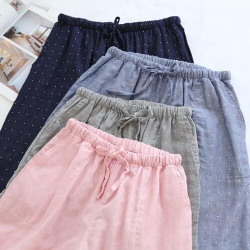 Spring and Autumn New Couples Simple Natural Knitting Little Pajama Shorts Men and Women Summer New Double Gauze Cotton Shorts