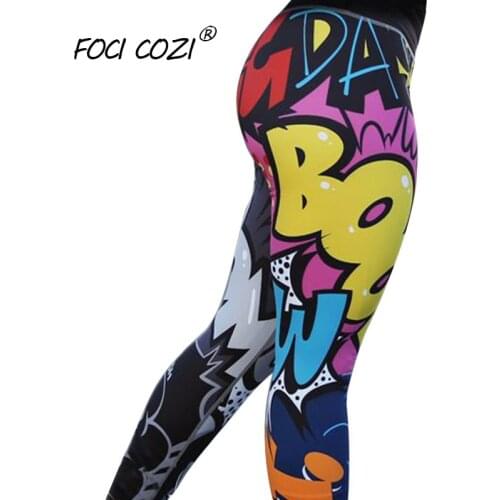 NEW STORE OPEN High Waisted Shaping Leggings Cartoon Letters Printed Leggins Butt Lifting Asymmetric Printing Pants Gym Clothing