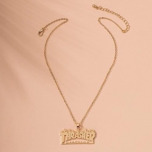 Ins 2020 New Gold Chain Princess Letters Lightning Bolt Minimalism Pendant Choker Necklace Korean Fashion Chic Party Jewelry