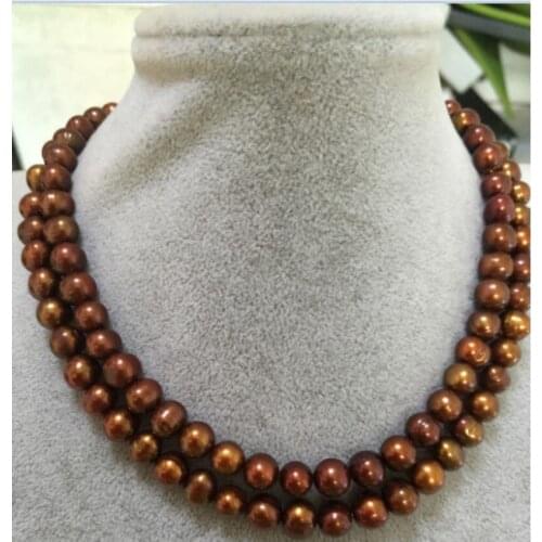 Double strand 9-10MM SOUTH SEA baroque CHOCOLATE PEARL NECKLACE 18"19"