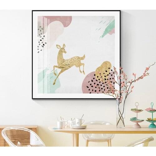 Nordic Style gold happy Deer Pink landscape Poster Life Quote Canvas Print Minimalist Wall Art Painting Picture Modern Home Deco
