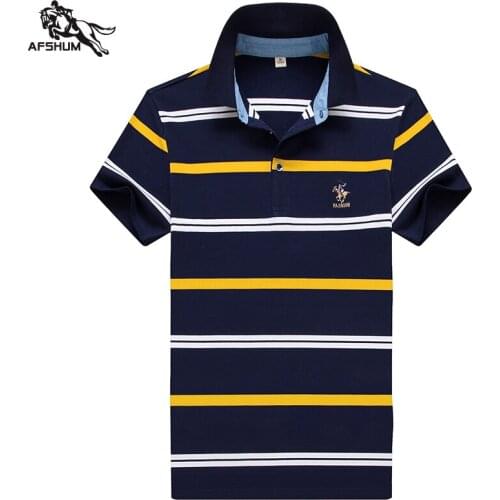 Polo shirt men Summer new stripe Cotton mbroidery Top Mens short-sleeved polo shirt Mens business casual polo shirt size M-4XL