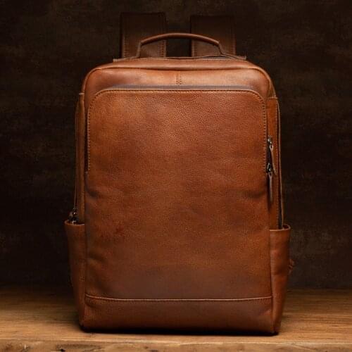 Hand-rubbed vegetable tanned leather Backpack Men casual retro first layer leather laptop bag travel Backpacks school bags