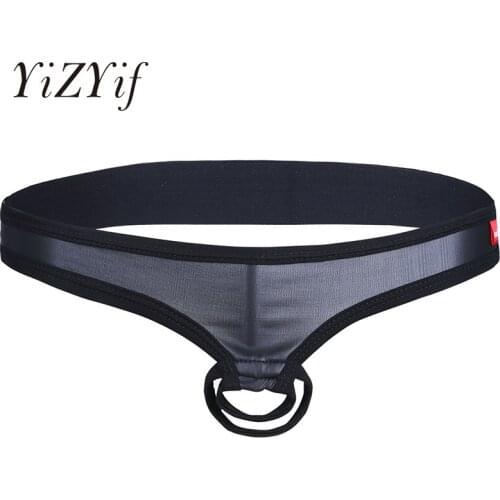 Sexy Gay Men Underwear G-string Thong Bikini Nightwear Lingerie Patent Leather Bikini Underwear Underpants with Penis Hole