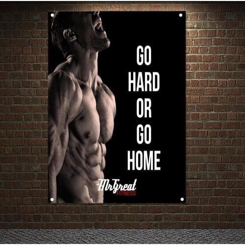 Exercise Banner Wall Art Canvas Painting 4 Grommets Wall Stickers Flag Gym Decor Man Muscular Body Inspirational Poster Tapestry