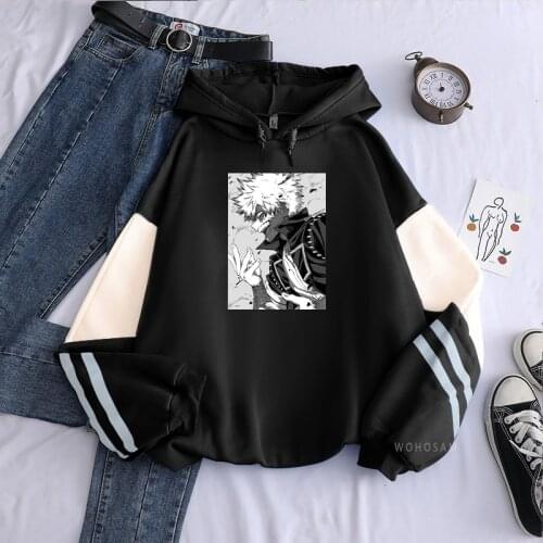 Japan Anime My Hero Academia Unisex Long Sleeve Patchwork Hoodies Harajuku Bakugou Katsuki Cartoon Manga Men Casual Sweatshirt