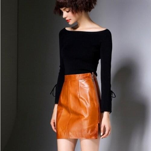 Brand Women Luxury Real Skirt Slim Sheepskin Genuine Leather New High Waist Zipper Ladies Office Sexy Mini Skirts