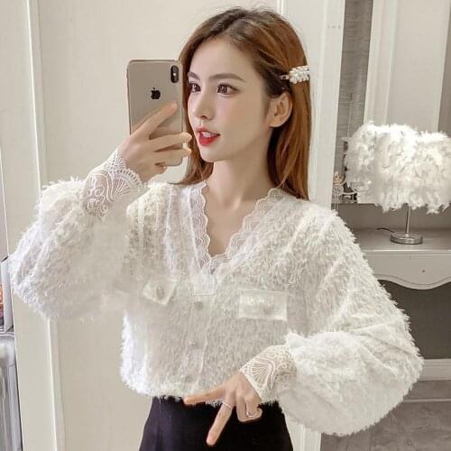 Women Blouse Spring Tassel V-neck Lace Long-Sleeved Top Blusas Ropa De Mujer