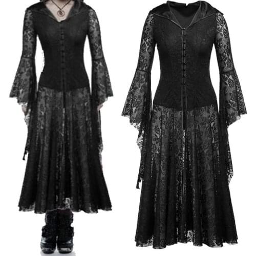 Gothic Woman Dress Long Sleeve Black Vintage Elegant Female Midi Dress Lace Solid Hollow Out Cotton Club Party Dress 2021Spring